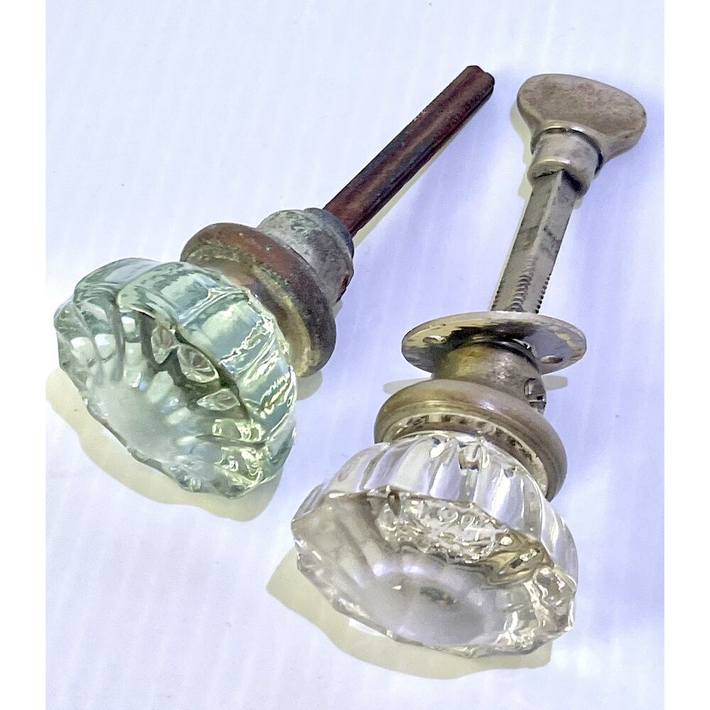 Vintage Crystal Glass Door Knobs 12 Pt Antique Aqua, Clear - Closet Spindle